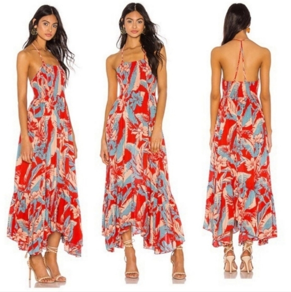 🤍 Free People smocked strappy back hankerchief hem midi dress - Picture 2 of 13